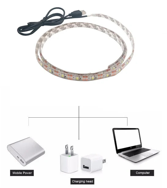 LED Strip Light RGB 2835 Flexible Lamp Tape Diode USB Cable 3 Key Control DC5V 1M 2M 3M 4M 5M Desk Screen TV Background Lighting