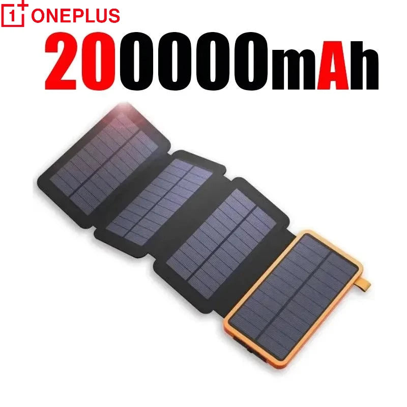 OnePlus 200000mAh Solar Powerbank Portable Folding Solar Panel USB Output Fast Charging Outdoor Camping Waterproof Sun Powerbank