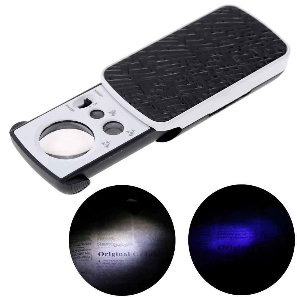 F92B Mini Multifunction 30X 60X 90X Pocket Magnifier with LED UV Light Portable
