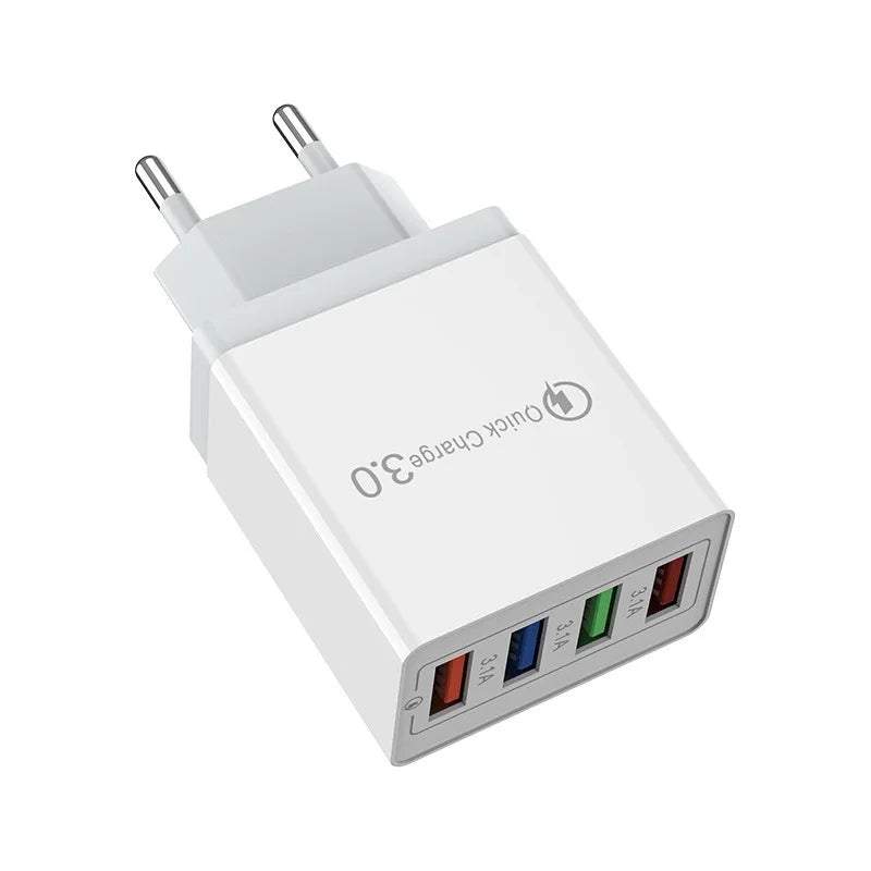 Universal EU Plug USB Charger Quick Charge 3.0 4 Ports Wall Charger Fast Charging For IPhone Xiaomi Huawei Phone Charger Adapter