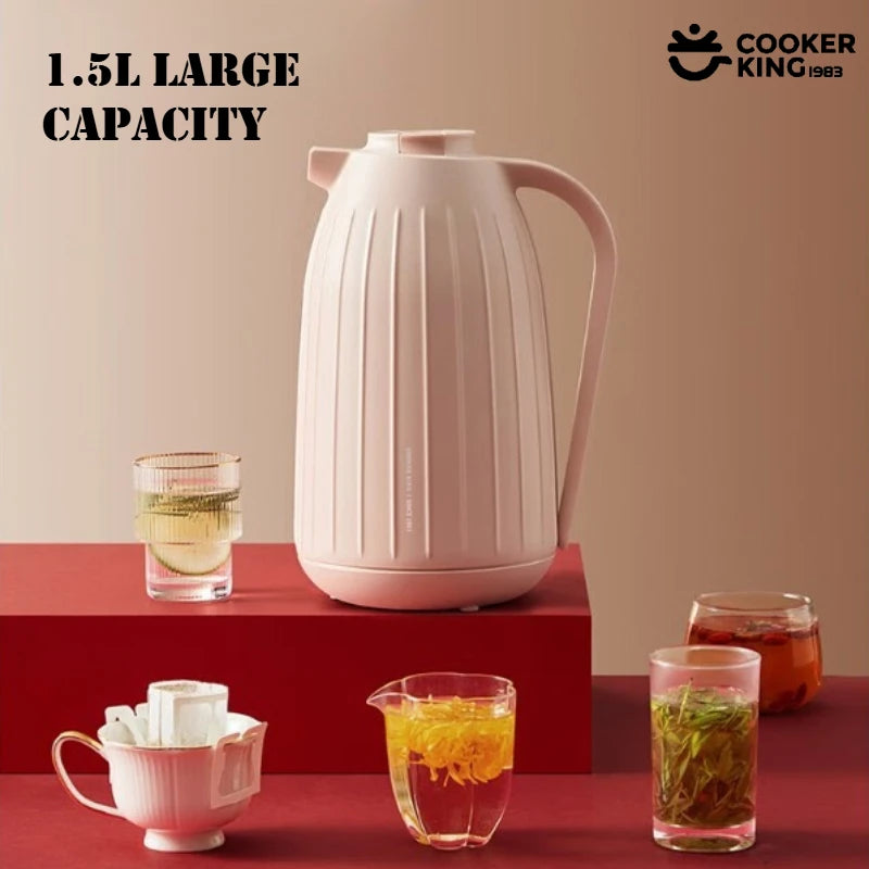 COOKER KING 1.5L Insulated Teapot Red Gallbladder Glass Water Kettle Keep Hot＆Cold Insulation Pot Large Capacity Brew Tea Kettle