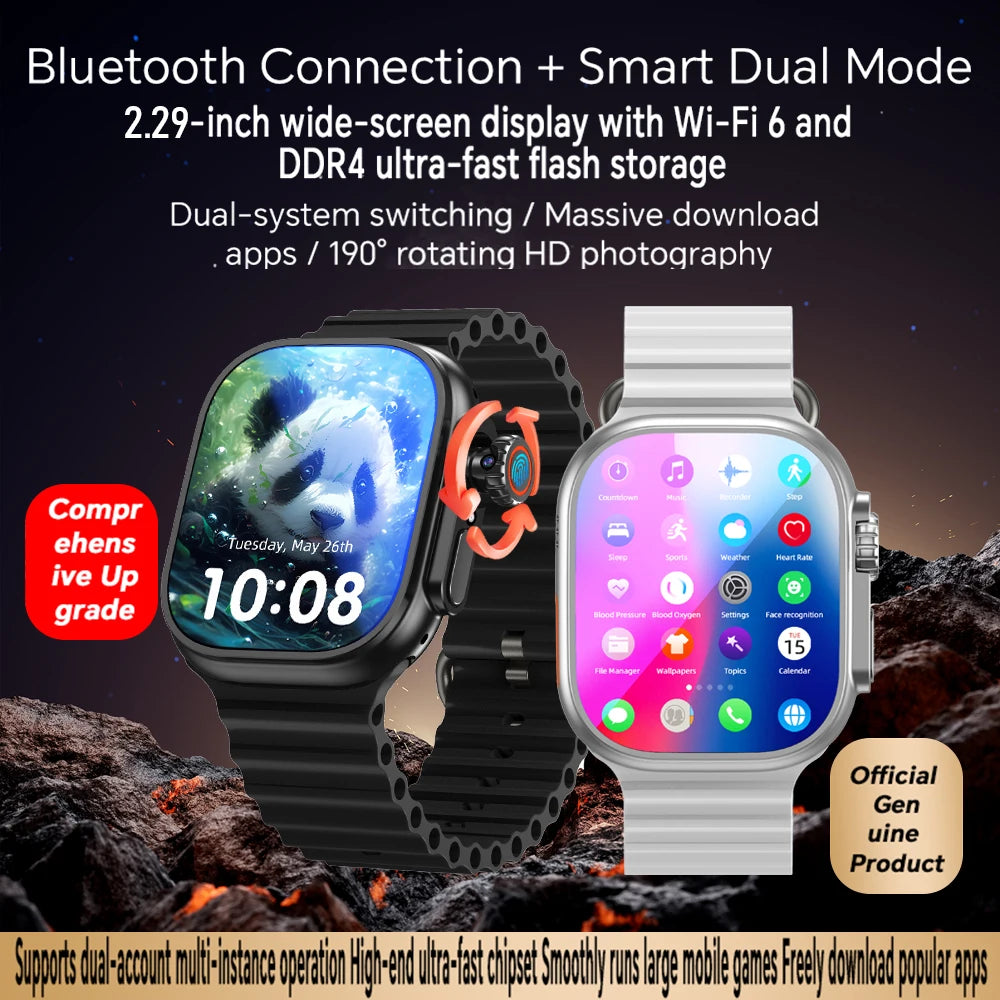 Original Ultra 4 Smart Watch 2.29inch Amoled 4G Smartwatch With 190° Rotary Camera Fingerprint Unlock Sim Card Slot GPS WIFI