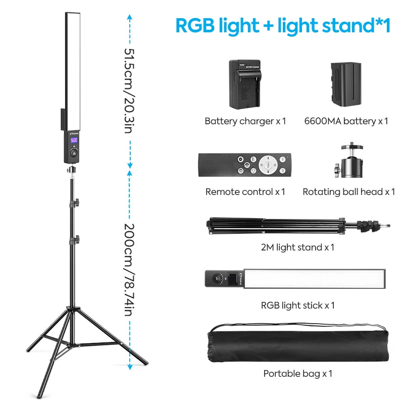 LED Video Lights Long Strip RGB 28 Colors 2500-6500k Photography Hand Held Tube Light With Carrying Bag Remote Control For Photo
