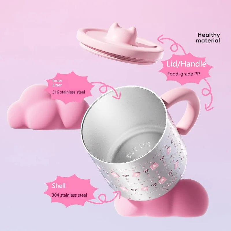 COOKER KING Stainless Steel Thermos Mug Creative Cute Coffee Cup with Lid Heat Insulation Anti-fall Thermos Mug Home Water Cup