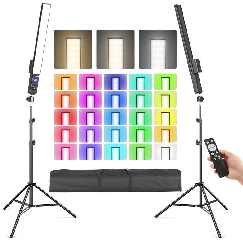 LED Video Lights Long Strip RGB 28 Colors 2500-6500k Photography Hand Held Tube Light With Carrying Bag Remote Control For Photo
