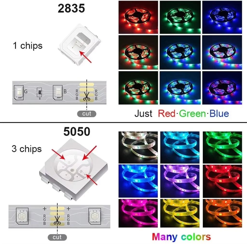 RGB LED Strip Lights 1-10M 5050/2835 Led Strip TV Back Bedroom Party Desktop Lighting for APP Control Remote Flexible Diode Lamp