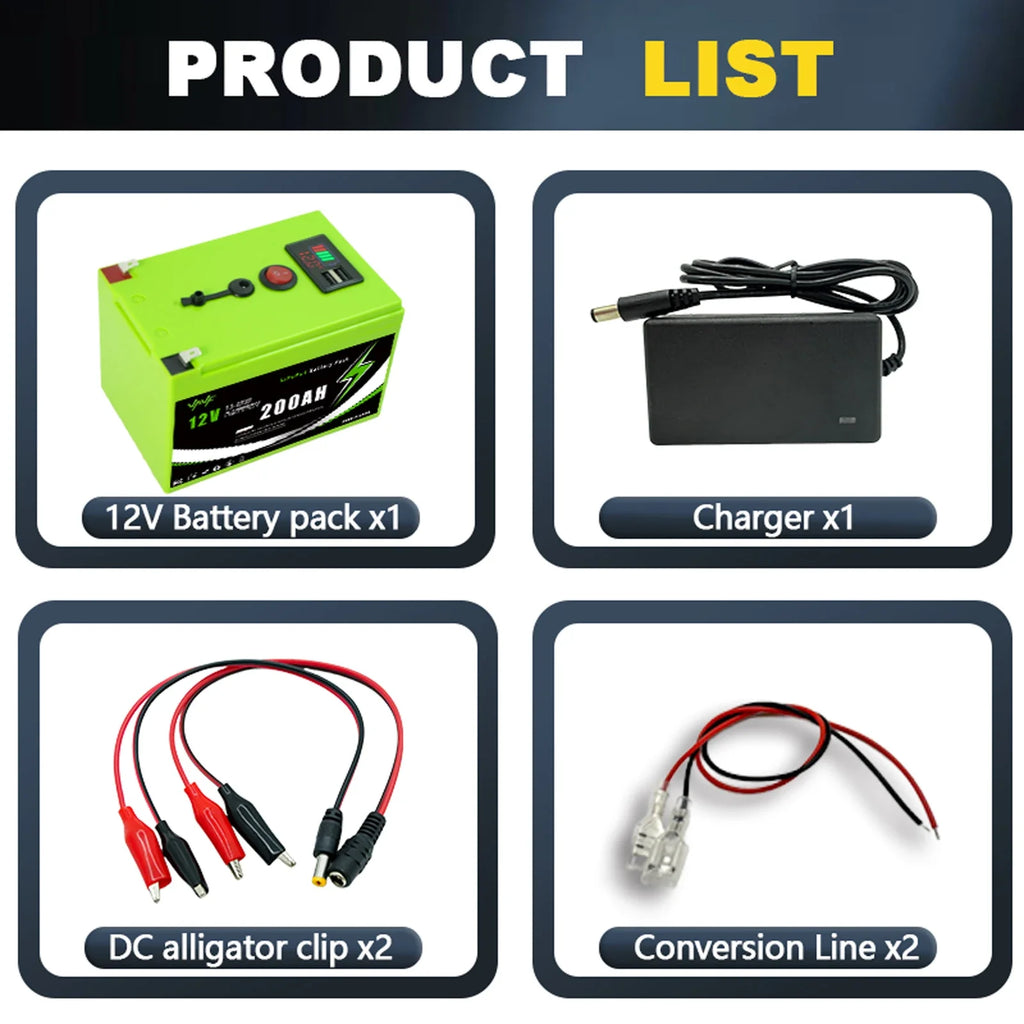 12V 200AH ️Solar Battery☃️ Lithium Deep Cycle Battery🌊Integrated BMS-Perfect for Solar Systems, Campers, Boats&Cabin Power