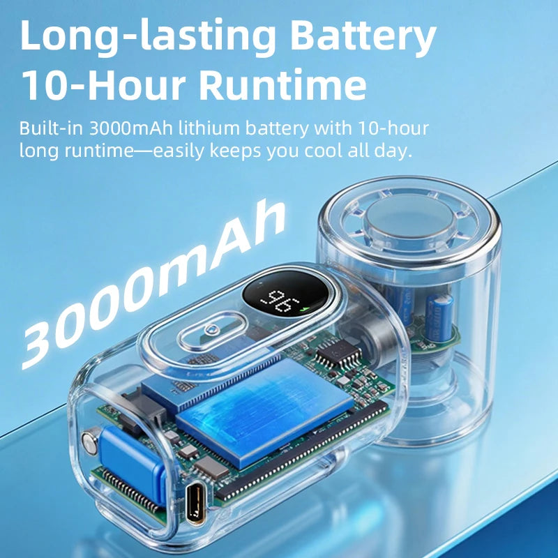 Mini Fan Handheld Small Fan 3000mAh 5 Speeds Cooling Turbo 180° Adjustable Clip LED Display Type-C Rechargeable Portable Fans