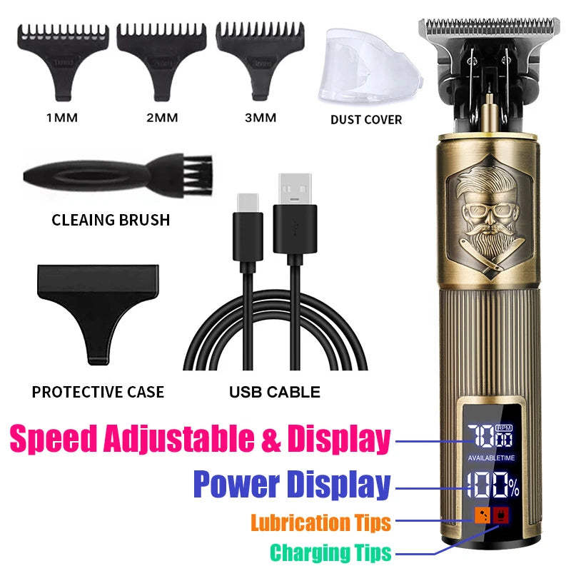 T9 Vintage USB Hair Clipper Professional Trimmer Cordless Haircut Machine Shaver Rechargeable Hair Trimmer Adjustable Barber