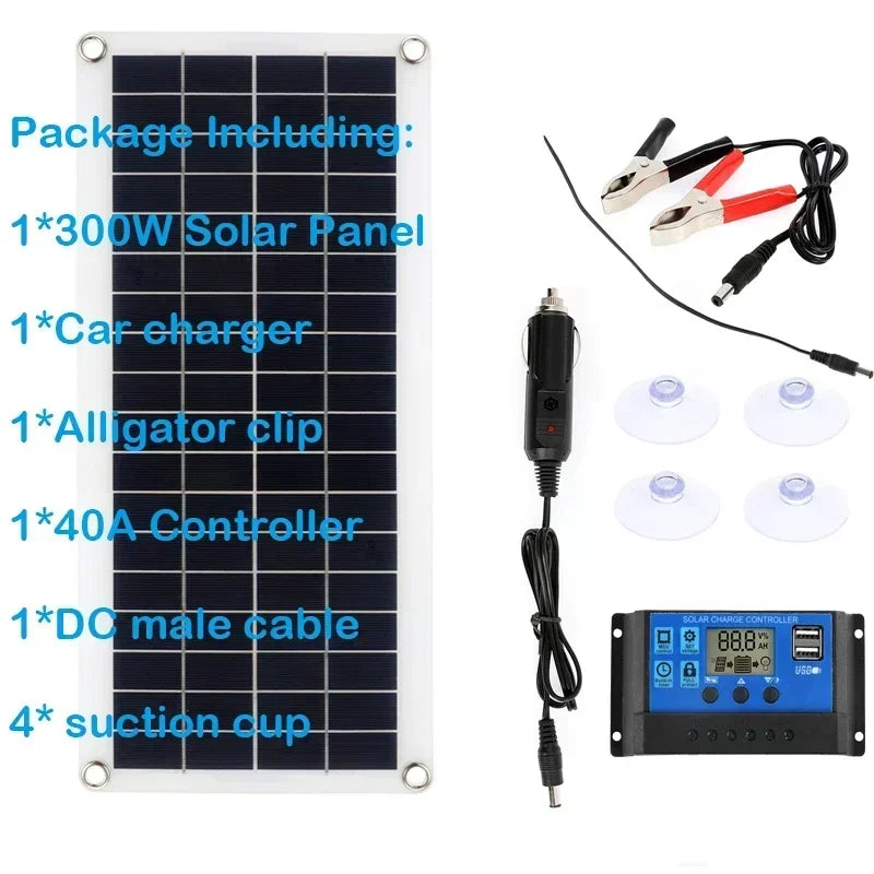 300W Flexible Solar Panel 12V Battery Charger Dual USB With 10A-60A Controller Solar Cells Power Bank for Phone Car Yacht RV