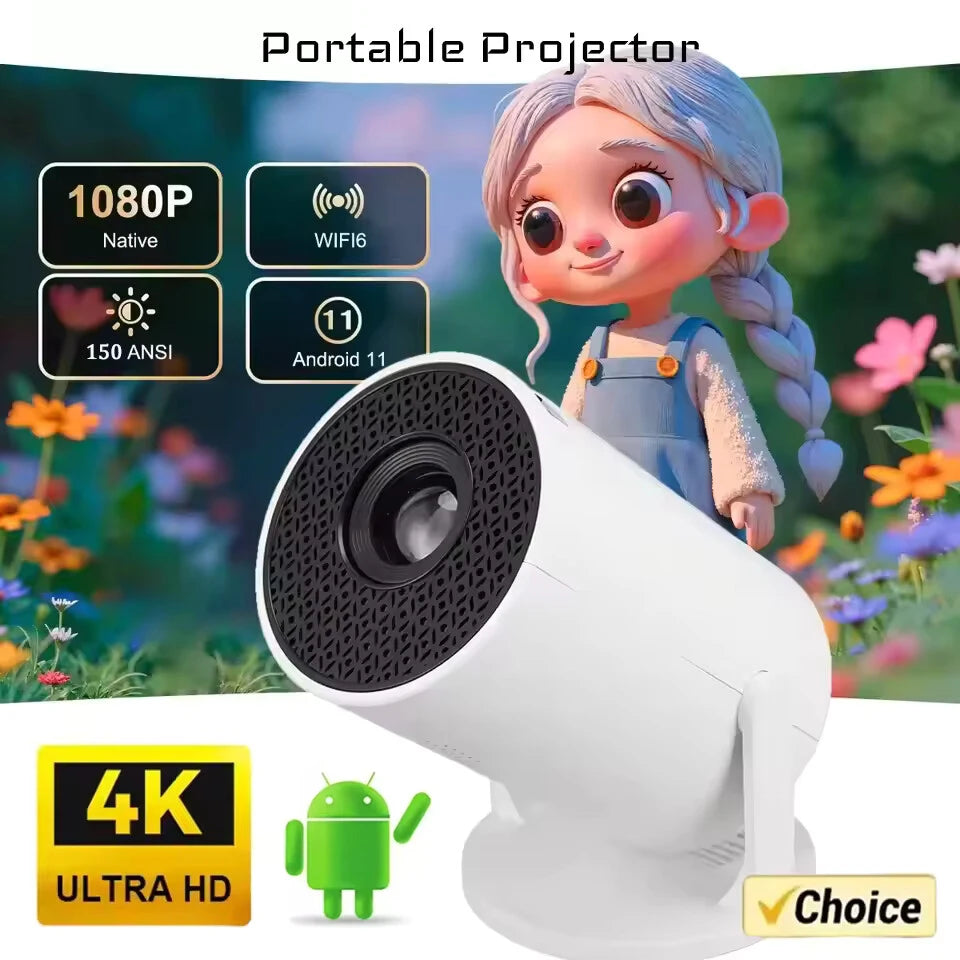 New 2026 Hot Sale HY200 Portable Projector 4K Ultra HD 300ANSI Android 11 BT54 Electronic Focus Built in Speaker Home Theater