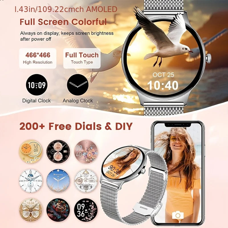 2026 New Ultra Thin1.43 inch HD 360*360 TFT Women Smart Watch Fitness Tracker Sports Bracelet Bluetooth Call Fashion Smart watch