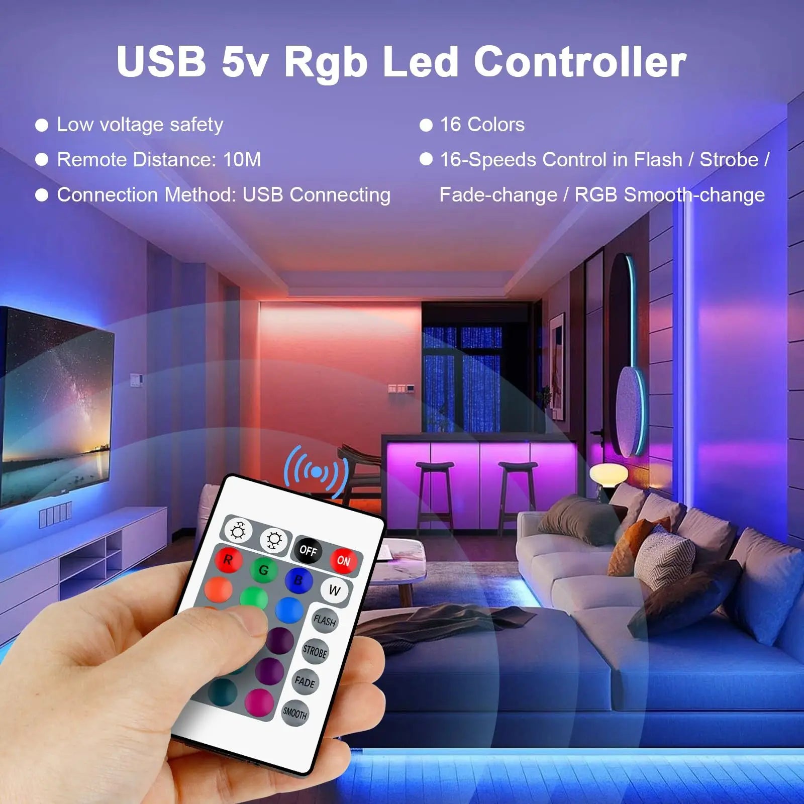 RGB 5050 Strip Light with24 Key Controller, 1m~40m Led Strip Lights for Bedroom, Kitchen, TV, Holidays (Halloween, Birthday)
