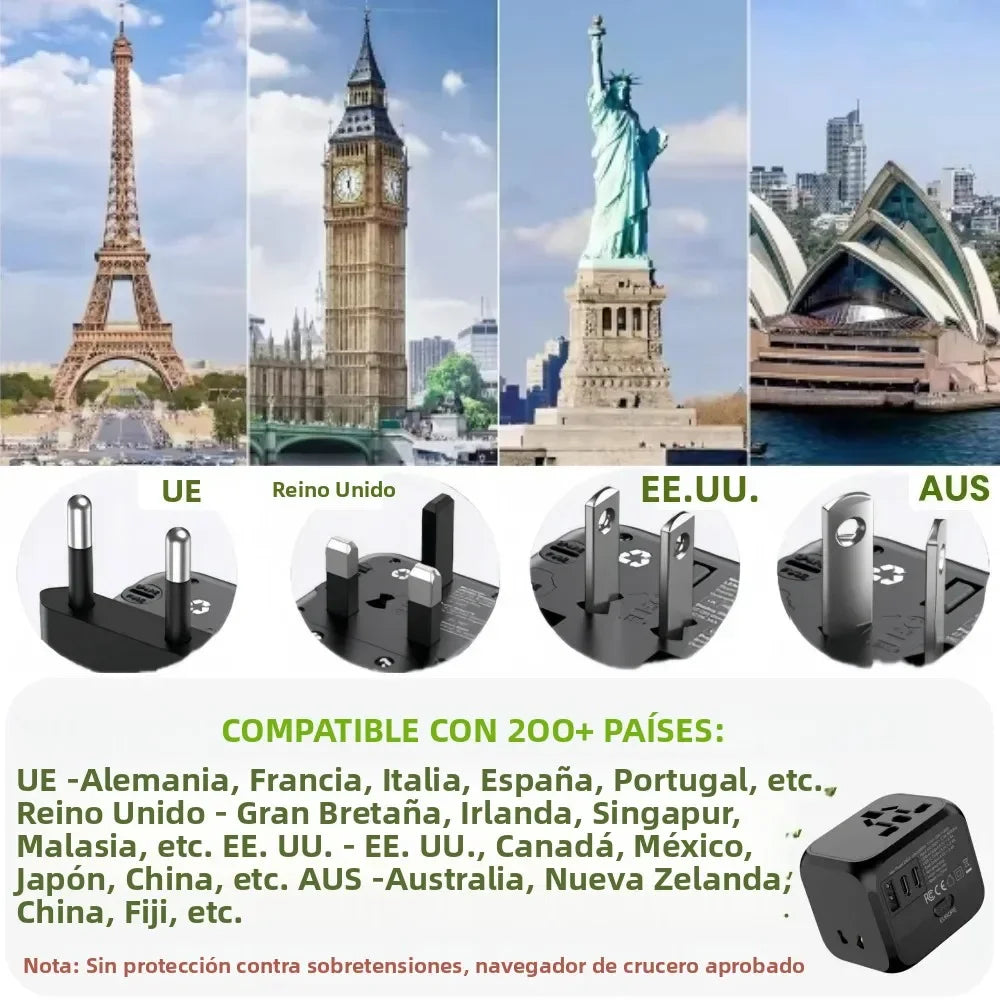 Universal Travel Charger Adapter Plug Adaptor with 2 USB and 1 Type C - Includes US EU UK AU Plugs for International Travel