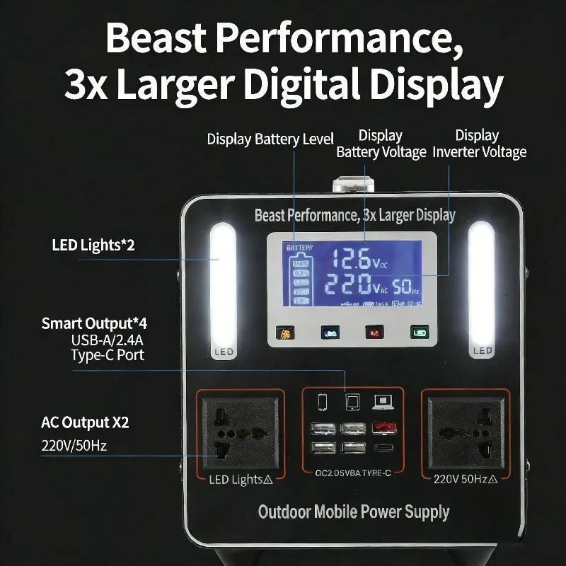 500Wh 500W 220V Portable Power Station Solar Generator Emergency Backup Battery Power Supply for Home Outdoor Camping Stall