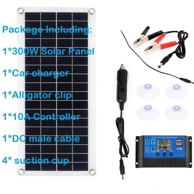 300W Flexible Solar Panel 12V Battery Charger Dual USB With 10A-60A Controller Solar Cells Power Bank for Phone Car Yacht RV