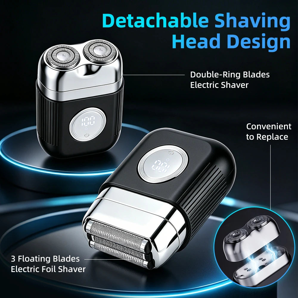 Electric Shaver for Men Dual-Head Blade Electric Razor Rechargeable Facial Beard Trimmer Portable Mini Electric Shaver for Men