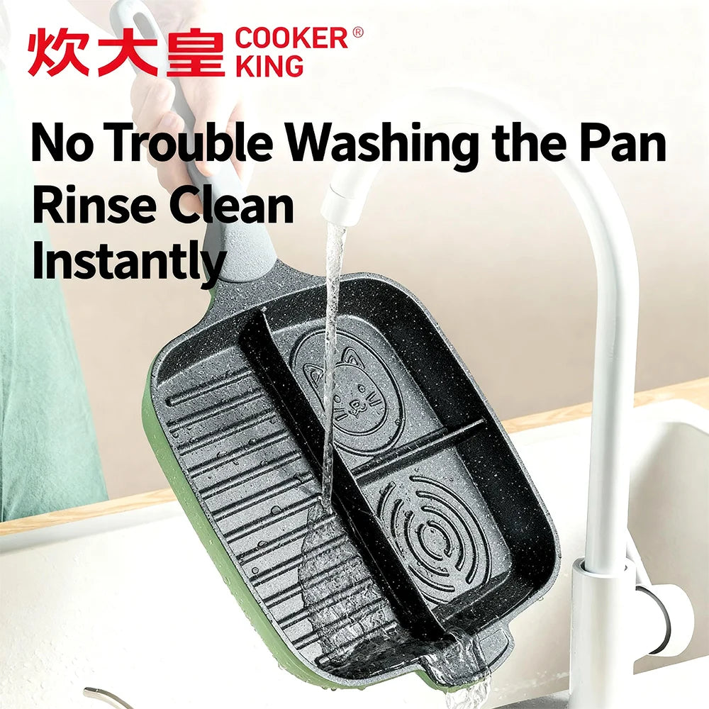 COOKER KING Fried Egg Pan Partition Frying Pan3 In1 Breakfast Frying Pan Multifunctional Non-Stick Barbecue Lunch Pancake