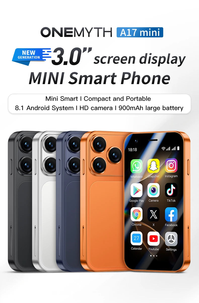 A17 Mini Smartphone 3.0-inch Android System Portable Pocket Phone Dual SIM Dual Standby Face Recognition Technology