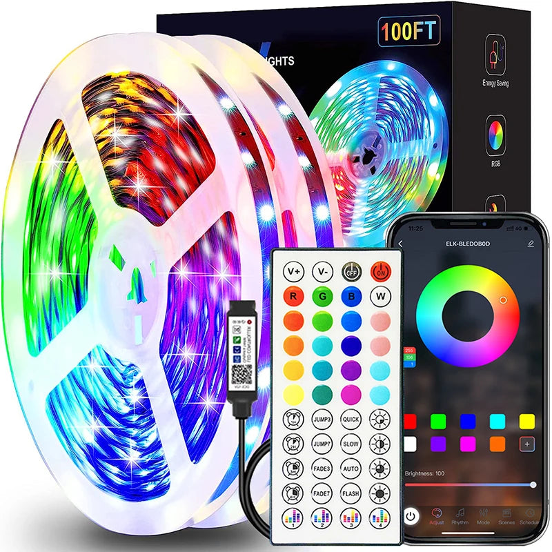 RGB Led Strip Lights 40m 30m 20m 10m 5m Music Sync Led Room Light with APP Control Flexible Ribbon for Room Bedroom Decoration
