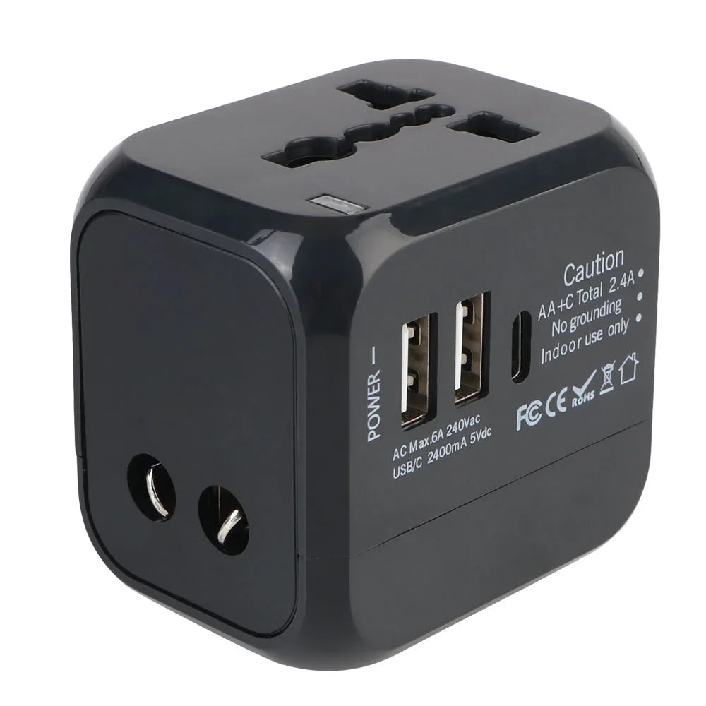Universal All-in-One Wall Travel Charger Adapter with 2 USB And 1 Type C - Includes US EU UK AU Plugs for International Travel