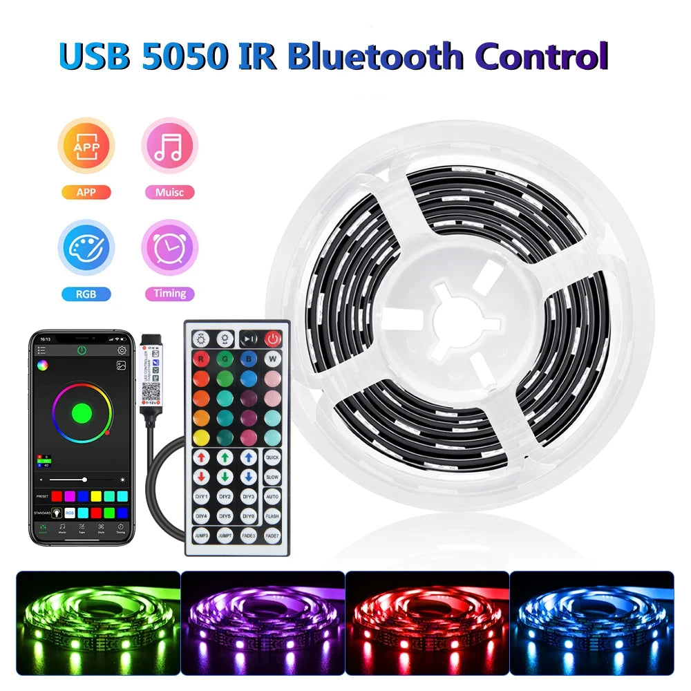 5050 16/LED Strip Lights Bluetooth App IR Control RGB USB Bright Best Suit For Bedroom TV Wall And Living Room Decoration Party