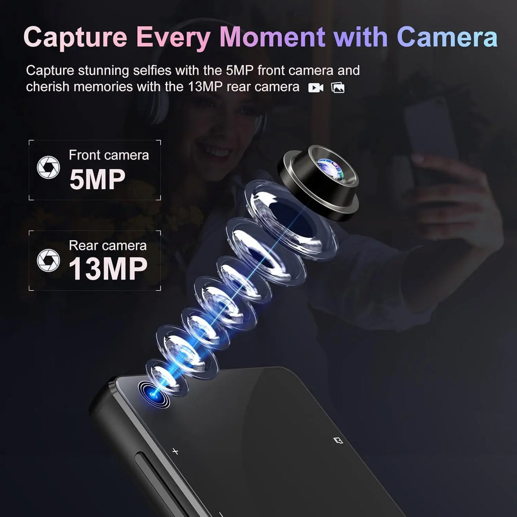 Android 13 32GB/96GB MP3 player with Bluetooth 5.0 and WiFi, Spotify, camera and speakers